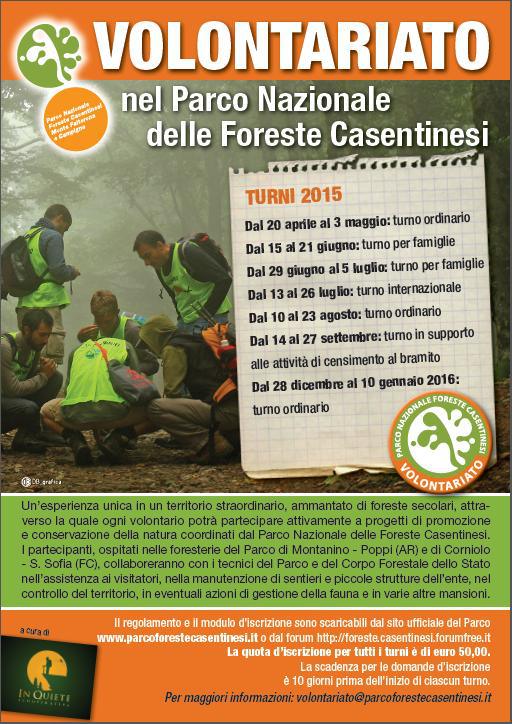 Turni estivi di volontariato nel Parco Nazionale delle Foreste Casentinesi